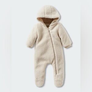 like new Mango Cream Fleece Hooded Footie jumpsuit